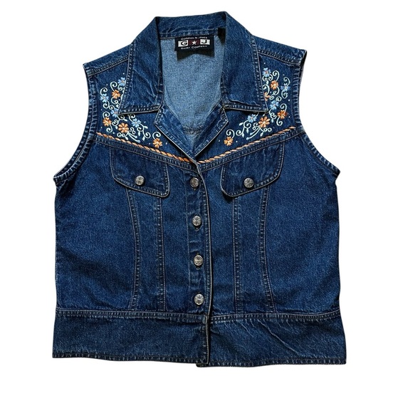 VTG GORDON & JAMES Vest Women M Denim Western Cowgirl Rodeo Embroidered Flowers - Picture 8 of 10